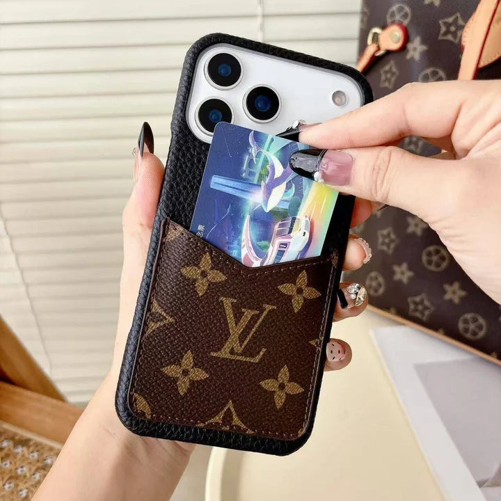 Louis Vuitton Monogram Leather Phone Case with Card Slot Case for iPhone 12-17 Series