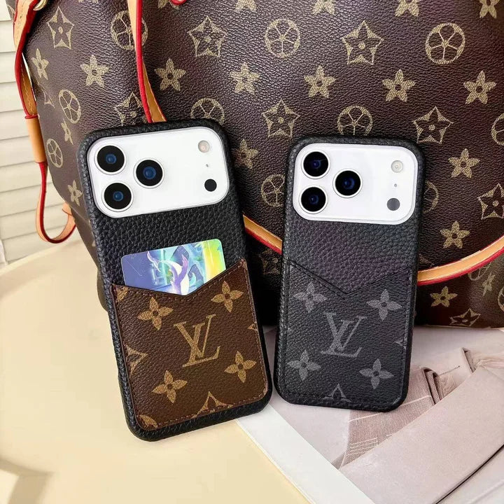 Louis Vuitton Monogram Leather Phone Case with Card Slot Case for iPhone 12-17 Series