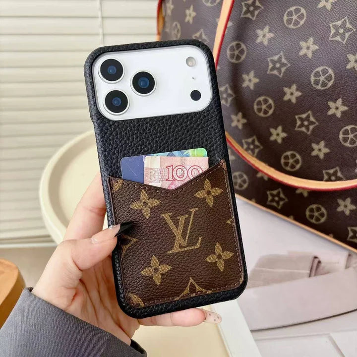 Louis Vuitton Monogram Leather Phone Case with Card Slot Case for iPhone 12-17 Series