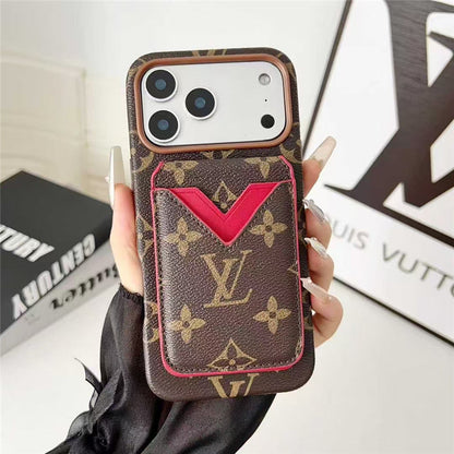 Lv Leather Card Holder Phone Case For iPhone 12-17