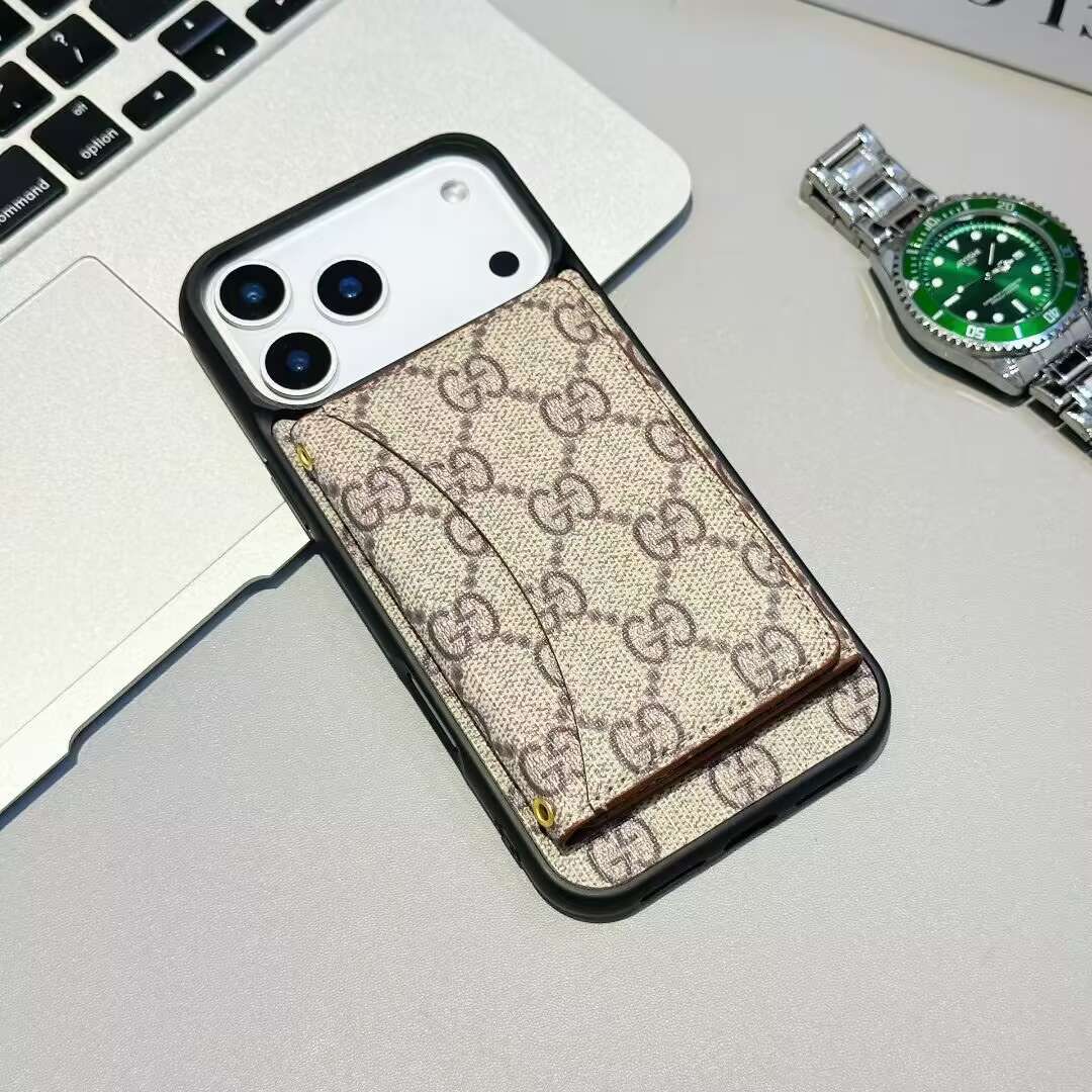 Luxury Card Holder Wallet LV Style Phone Case for iPhone 12-17 Series
