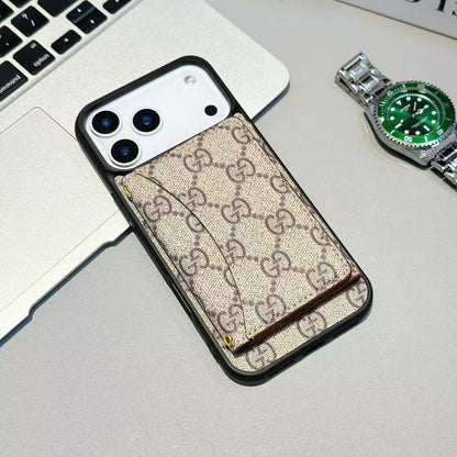 Luxury Card Holder Wallet LV Style Phone Case for iPhone 12-17 Series