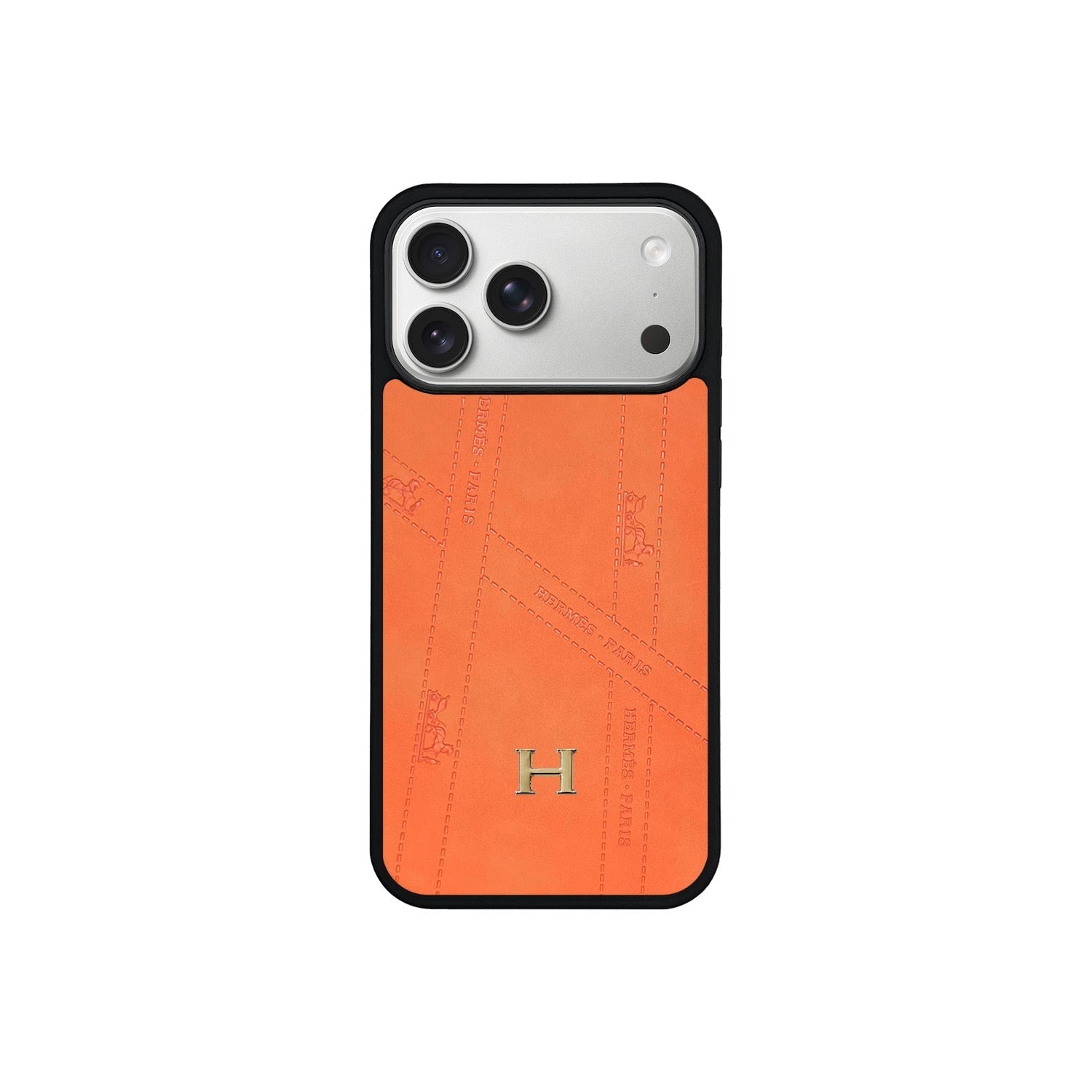 Premium Leather Hermes Style Case with Metal H-Logo for iPhone 12 - 17 Series