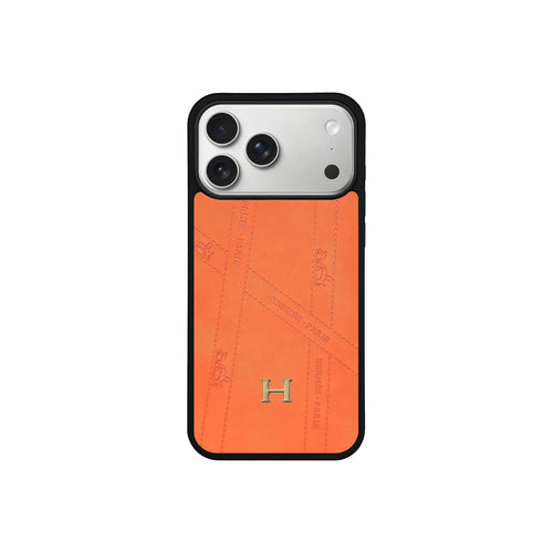 Premium Leather Hermes Style Case with Metal H-Logo for iPhone 12 - 17 Series