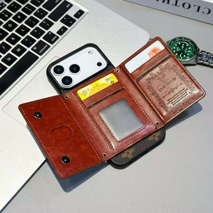 Luxury Card Holder Wallet LV Style Phone Case for iPhone 12-17 Series