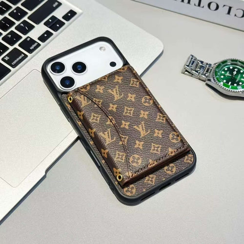 Luxury Card Holder Wallet LV Style Phone Case for iPhone 12-17 Series