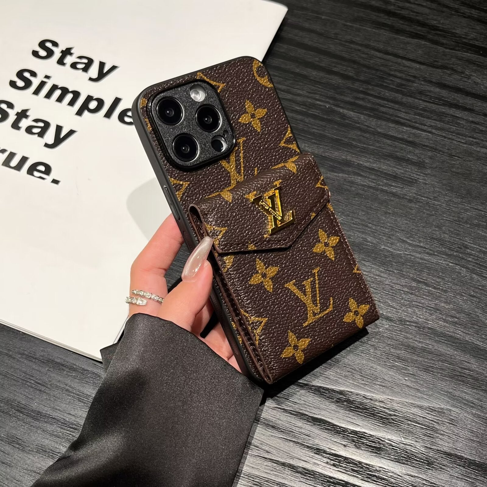 Luxury Card Holder Canvas Leather Apple iPhone Case