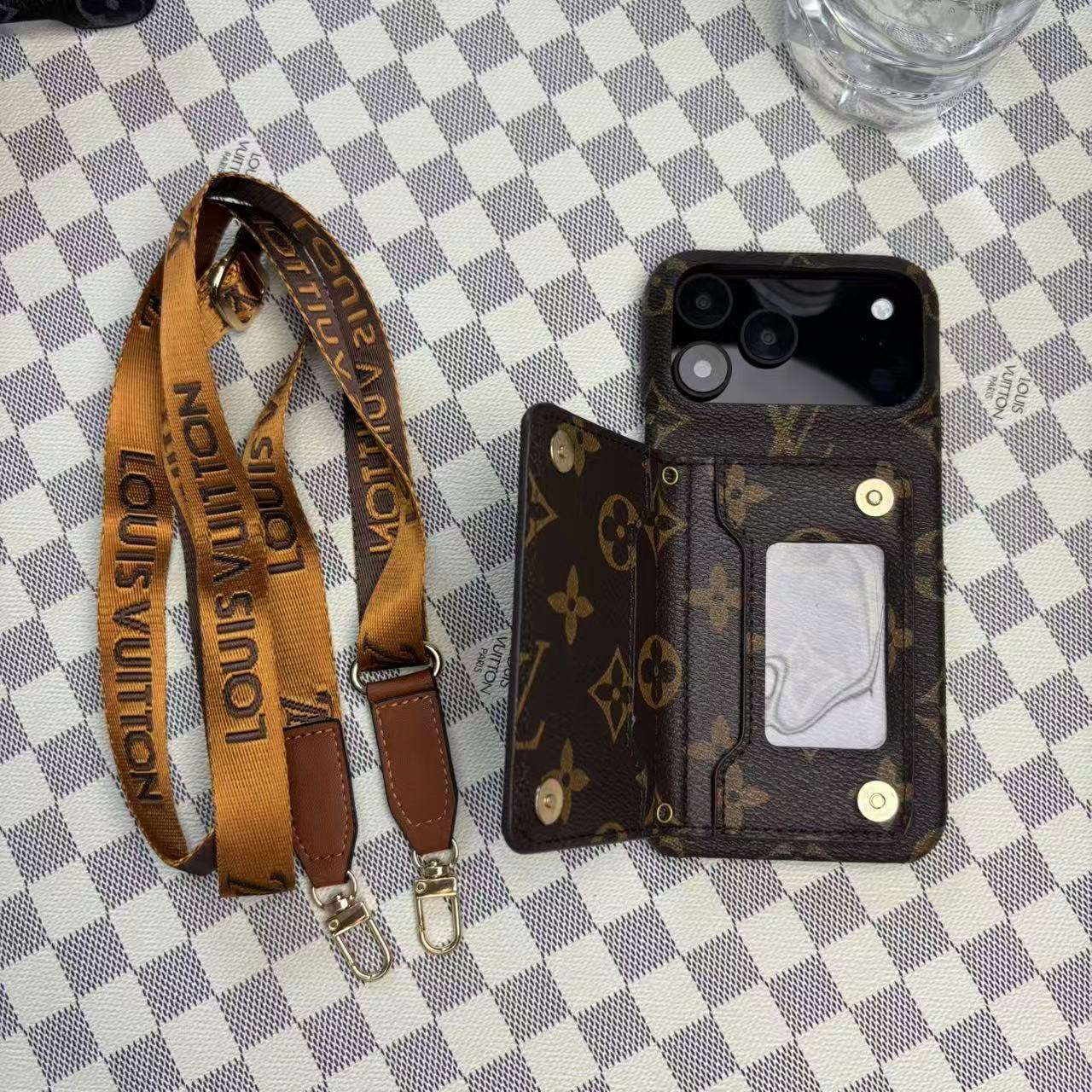 Monogram LV Leather Phone Case For iPhone 13-17 Series